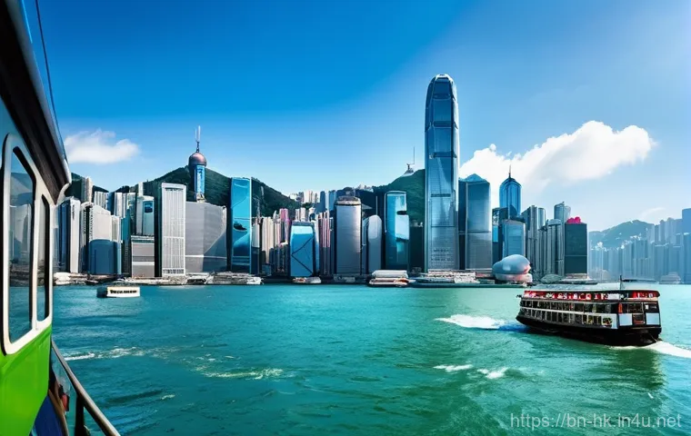 홍콩 스타페리 이용법 - **Prompt:** A vibrant, sun-drenched daytime scene aboard the iconic Hong Kong Star Ferry. The image ...